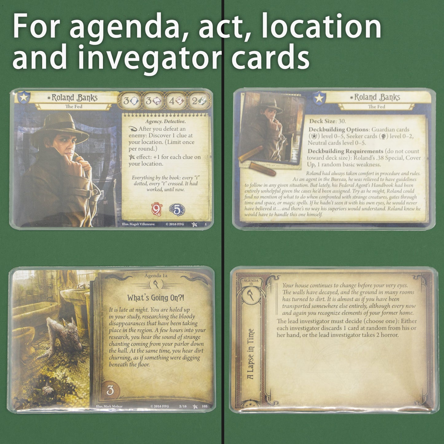 50pcs Round Corner Card Sleeves (Clear on both side) for Arkham Horror LCG